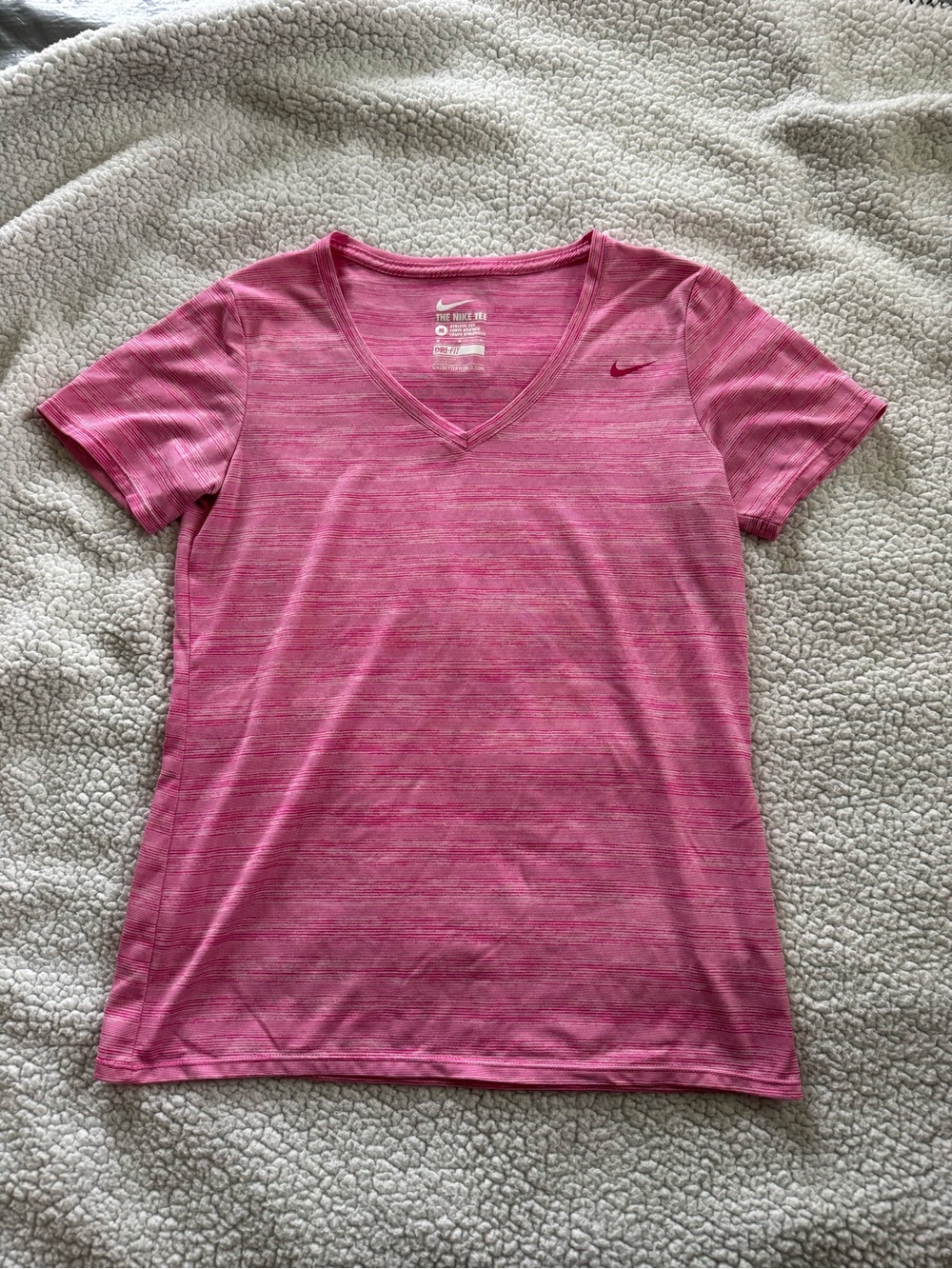 Nike Pink Heathered V-Neck Short Sleeve Athletic Tee